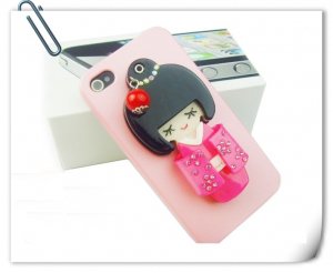 3D BLING Crystal Iphone hard case 4gs 4s japan doll  Pink Color