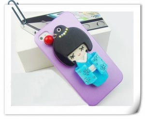 3D BLING Crystal Iphone hard case 4gs 4s japan doll Purple Color