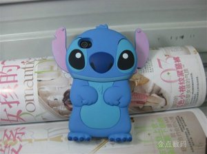 3D stitch Movable Ear Flip hard case cover for  iphone 4 4s  - Blue