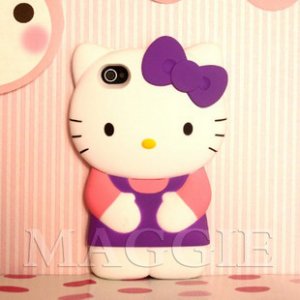 3D H. Kitty Stand Up hard case cover for  iphone 4 4s  - Purple