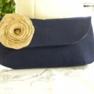Clutch Bag, The Audrey Clutch in Trend Setting Dark Navy Blue and Neutral Flower Detailing