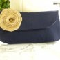 Clutch Bag, The Audrey Clutch in Trend Setting Dark Navy Blue and Neutral Flower Detailing