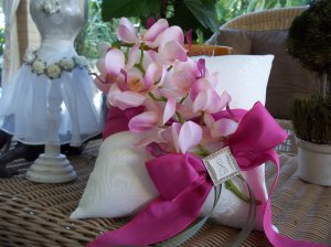 Ring Bearer Pillow - Beautiful and Elegant Ring Pillow in Fuchsia and Ivory
