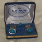 La Rue French Cuff Links & Tie Tack Blue Stone in Original Box