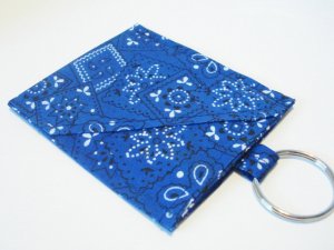 Mini Wallet Key Ring Debit Card Holder Navy Blue Bandanna