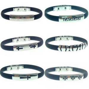 12pcs lot rubber steel wristbands bracelets wholesale free shipping #003