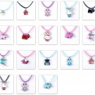 Kids Necklace 14-15inch Enamel charms Waxed Cotton Cord chain, mix 100pc