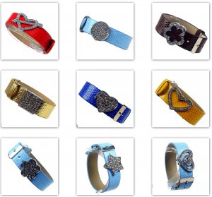 wholesale rhinestone Slider Charms bracelets, 18mm Wildth Leather band,