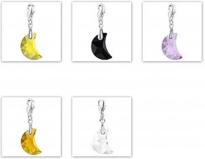 Austrian crystal style charms wholesale,16mm moon,silver-plated lobster clasp mix color 50pcs