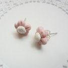 Handcrafted Polymer Clay Post Earrings - Marbled Pink Flower