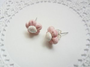 Handcrafted Polymer Clay Post Earrings - Marbled Pink Flower