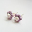 Handcrafted Polymer Clay Post Earrings - Pastel Purple Glittery Flowers