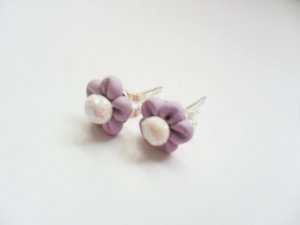 Handcrafted Polymer Clay Post Earrings - Pastel Purple Glittery Flowers