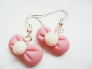 Handcrafted Polymer Clay Dangle Earrings - Pretty Pink Bows