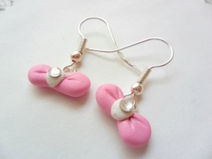 Handcrafted Polymer Clay Pink Bow Dangled Earrings