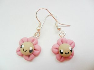 Handcrafted Kawaii Pink Flower Dangled Earrings