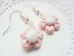 Handcrafted Polymer Clay Pink Marbled Flower Earrings