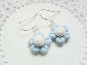 Handcrafted Polymer Clay Blue Flower Earrings