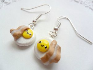 Handcrafted Kawaii Bacon & Egg Dangle Earrings