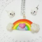 Handcrafted Polymer Clay Kawaii Rainbow Necklace & Earring Set