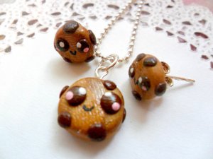 Handcrafted Polymer Clay Kawaii Cookie Necklace & Earring Set