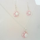 Handcrafted Polymer Clay Pink Marbled Teen/Adult Necklace Set