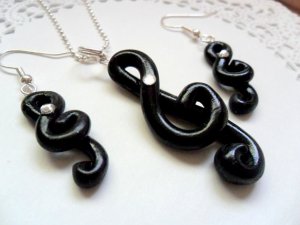 Handcrafted Polymer Clay Treble Clef Music Note Necklace Set