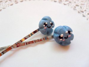 Handcrafted Polymer Clay Kawaii Blue Cloud Bobby Pins (Adult size)