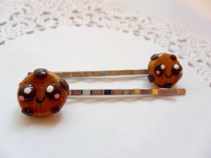 Handcrafted Polymer Clay Kawaii Cookie Bobby Pins (Adult size)