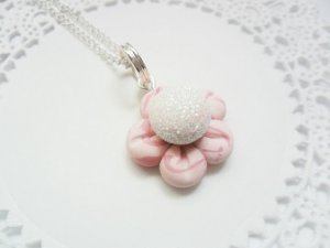 Handcrafted Polymer Clay Marbled Pink Flower Necklace