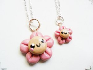 Handcrafted Polymer Clay Smiling Flower Mommy & Me Necklace Set