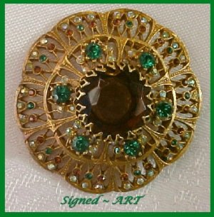 Designer Signed ART Brooch-Rhinestone-Large Dome-STyle