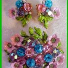 SELINI Floral DEMI PARURE-Pinks / Blues-Flower Garden