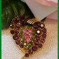 HEART Shape Rhinestone BROOCH Pin~Purples-Pinks-Greens