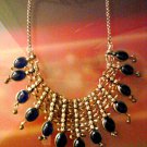 Blue Glass in Silver Metal Necklace