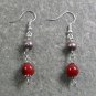 RED AGATE & FRESH WATER PEARL STERLING SILVER EARRINGS