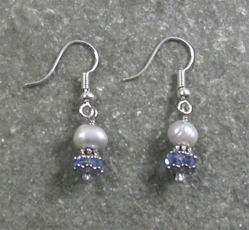 QUARTZ & FRESH WATER PEARL STERLING SILVER EARRINGS