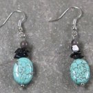 GREEN TURQUOISE & SNOWFAKE OBSIDIAN STERLING SILVER EARRINGS