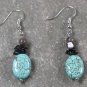 GREEN TURQUOISE & SNOWFAKE OBSIDIAN STERLING SILVER EARRINGS