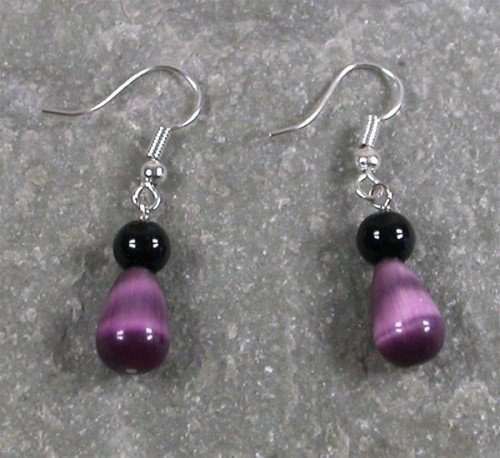 BLACK AGATE & CAT EYE STERLING SILVER EARRINGS