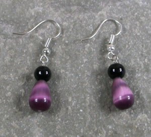 BLACK AGATE & CAT EYE STERLING SILVER EARRINGS