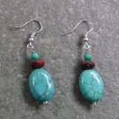 GREEN TURQUOISE & SNOWFAKE OBSIDIAN STERLING SILVER EARRINGS