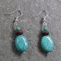 GREEN TURQUOISE & SNOWFAKE OBSIDIAN STERLING SILVER EARRINGS