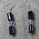BLACK AGATE & CAT EYE STERLING SILVER EARRINGS
