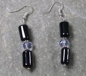 BLACK AGATE & CAT EYE STERLING SILVER EARRINGS
