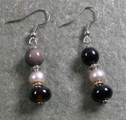 Black Agate Pearl STERLING SILVER EARRINGS