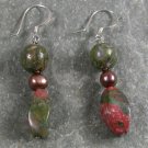 Unakite Pearl Sterling Silver Earrings