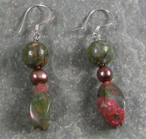 Unakite Pearl Sterling Silver Earrings
