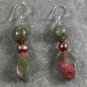 Unakite Pearl Sterling Silver Earrings