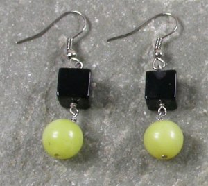 Black Agate and Lemon Jade Sterling Silver Earrings